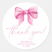 Roze Lint Bedankkaart Ronde Sticker (Voorkant)