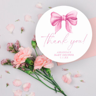 Roze Lint Bedankkaart Ronde Sticker
