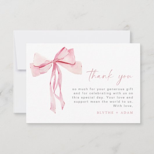 Roze lint bedankkaart Roze coquette meisjeslint (Voorkant)