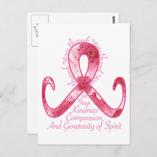 Roze lint bedankt briefkaart (Voorkant / Achterkant)