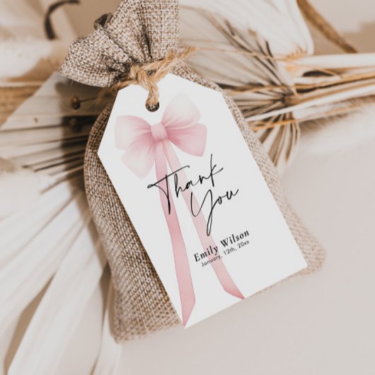 Roze lint bedankt  cadeaulabel