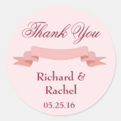 Roze lint bedankt ronde sticker (Voorkant)