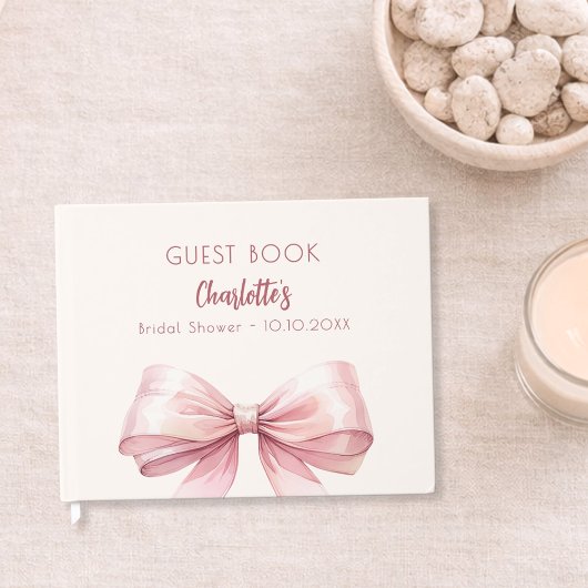 Roze lint beige crème Bruiloft Gastenboek
