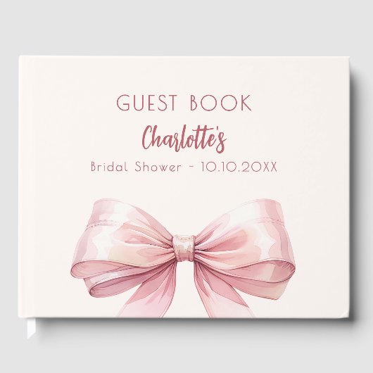 Roze lint beige crèmekleurige Bruiloft Gastenboek (Voorkant)
