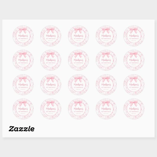 Roze lint bloem chinoiserie verjaardagssticker ronde sticker (Vel)