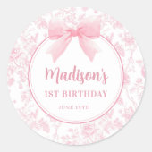 Roze lint bloem chinoiserie verjaardagssticker ronde sticker (Voorkant)