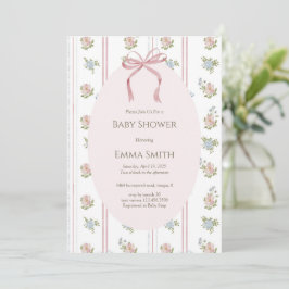 Roze lint bloem streep baby shower kaart