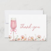 Roze lint bloemblaadjes & Prosecco Blush Bruidsmei Bedankkaart (Voorkant)