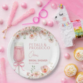 Roze lint bloemblaadjes & Prosecco Blush Bruidsmei Papieren Bordje (Feest)