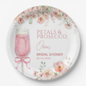 Roze lint bloemblaadjes & Prosecco Blush Bruidsmei Papieren Bordje (Voorkant)