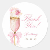 Roze lint bloemblaadjes Prosecco Bruidsdiner Ronde Sticker (Voorkant)