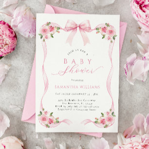 Roze lint Bloemen Baby shower Uitnodiging