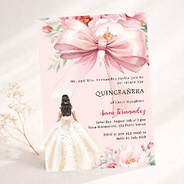 Roze lint bloemen jurk Quinceanera Kaart