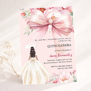 Roze lint bloemen jurk Quinceanera Kaart