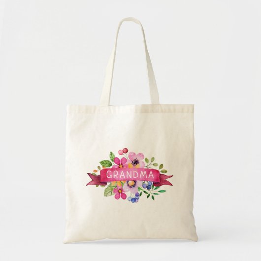 Roze Lint Bloemen Oma Monogram Tote Bag (Voorkant)