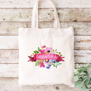 Roze Lint Bloemen Oma Monogram Tote Bag