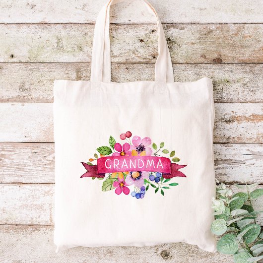 Roze Lint Bloemen Oma Monogram Tote Bag