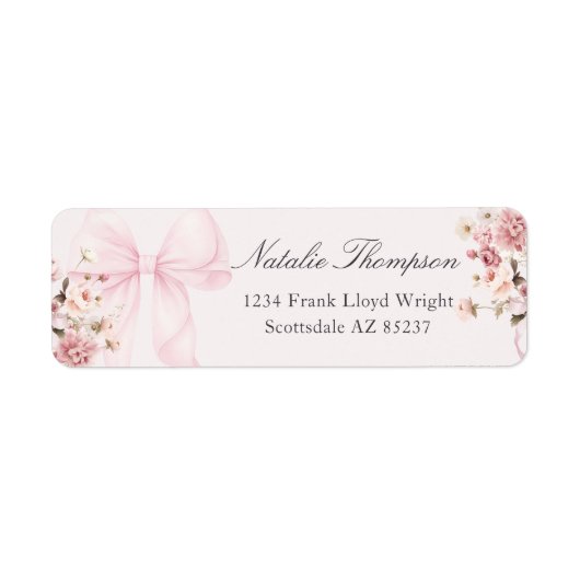 Roze lint bloemen retouradres sticker (Voorkant)