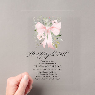 Roze Lint Bloemen Ze Krijgt Haar Trouwring Bruidsf Acryl Uitnodigingen
