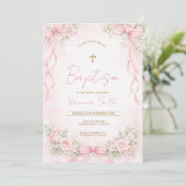 Roze lint bloemendoop voor meisje kaart (Staand voorkant)