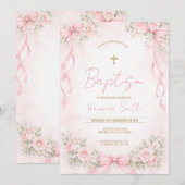 Roze lint bloemendoop voor meisje kaart (Voorkant / Achterkant)