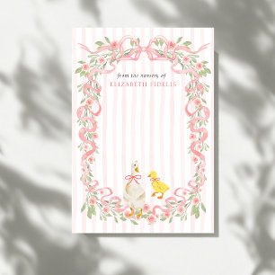 Roze Lint Bloemengans Babyshower  Bedankkaart