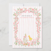 Roze Lint Bloemengans Babyshower Bedankkaart (Voorkant)