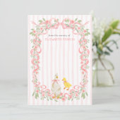 Roze Lint Bloemengans Babyshower Bedankkaart (Staand voorkant)