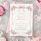 Roze lint bloemige baby shower uitnodiging