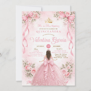 Roze lint bloemige Quinceañera Sweet 16 Kaart