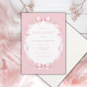 Roze Lint Bloemige Vintage Baby Shower Kaart