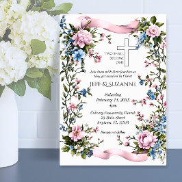 Roze lint bloemkruis Twee worden één  Kaart
