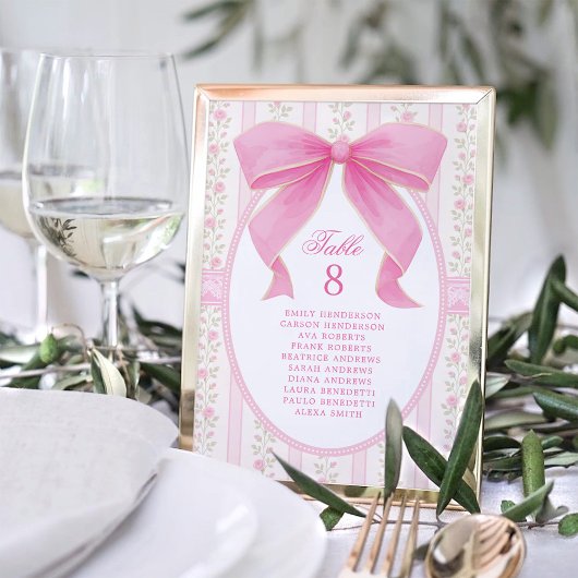 Roze lint bloemrozen zitplaatskaart tafelnummer