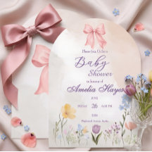Roze lint bloemschildering baby shower uitnodiging