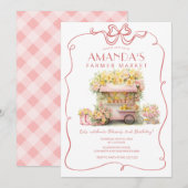 Roze Lint Boerenmarkt Bloem Verjaardag Kaart (Voorkant / Achterkant)