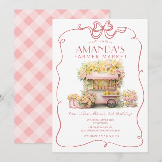 Roze Lint Boerenmarkt Bloem Verjaardag Kaart (Voorkant / Achterkant)