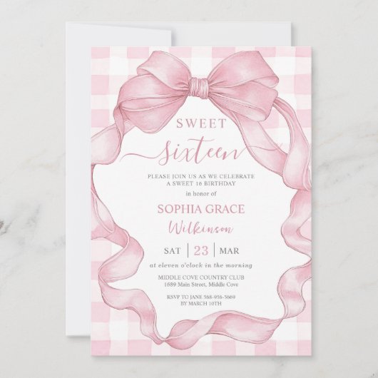  Roze Lint Bogen Sweet Sixteen 16 Verjaardag Kaart (Voorkant)