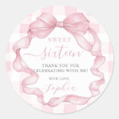  Roze Lint Bogen Sweet Sixteen 16 Verjaardag Ronde Sticker (Voorkant)