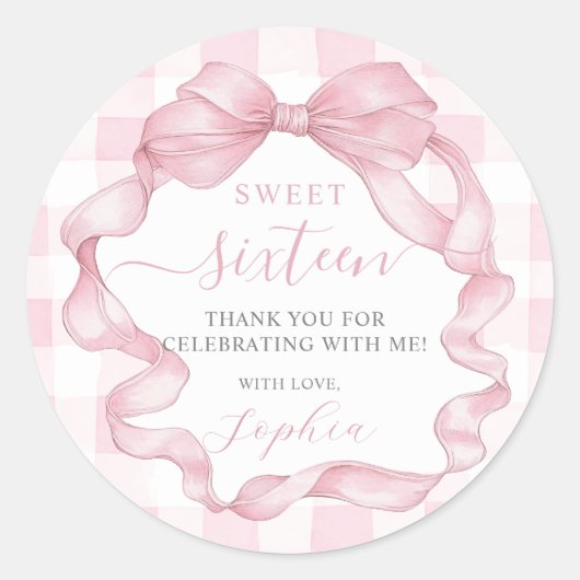  Roze Lint Bogen Sweet Sixteen 16 Verjaardag Ronde Sticker (Voorkant)
