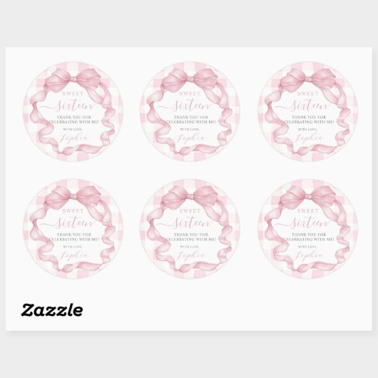  Roze Lint Bogen Sweet Sixteen 16 Verjaardag Ronde Sticker (Vel)