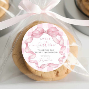  Roze Lint Bogen Sweet Sixteen 16 Verjaardag Ronde Sticker