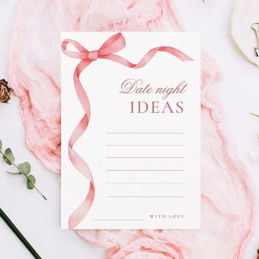 Roze lint boog datum nacht ideeën Vrijgezellenfees Informatiekaartje