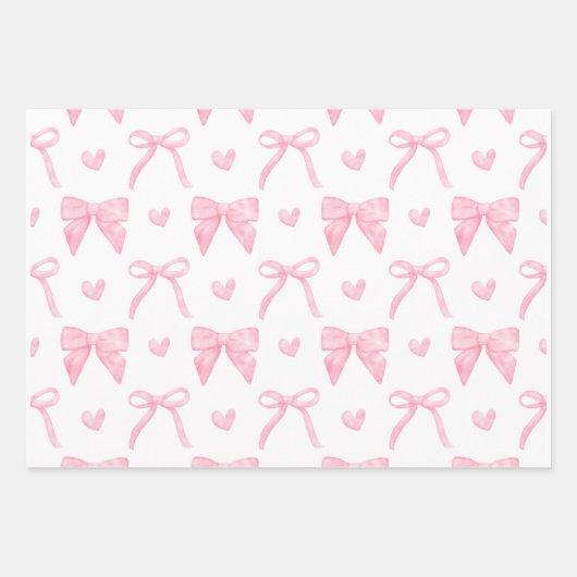 Roze lint & boog inpakpapier Flat Sheet (Voorkant 3)