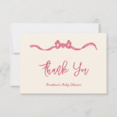 Roze lint boog schets baby shower bedankkaart (Voorkant)