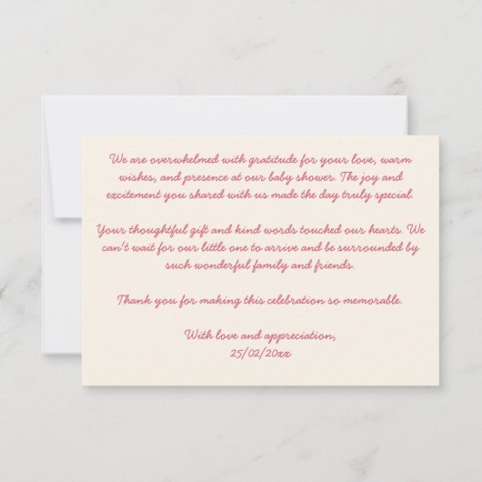 Roze lint boog schets baby shower bedankkaart (Achterkant)