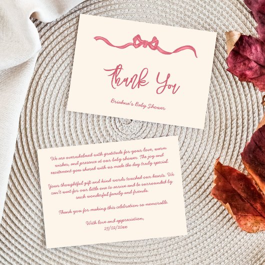 Roze lint boog schets baby shower bedankkaart