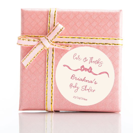 Roze lint boog schets baby shower gunst ronde sticker