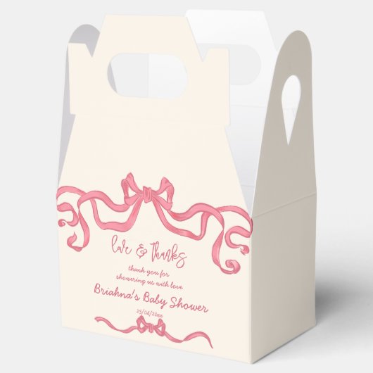 Roze lint boog schets baby shower gunsten bedankdoosjes (Geopend)