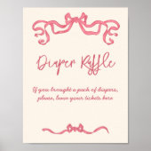 Roze lint boog schets baby shower loterij teken poster (Voorkant)