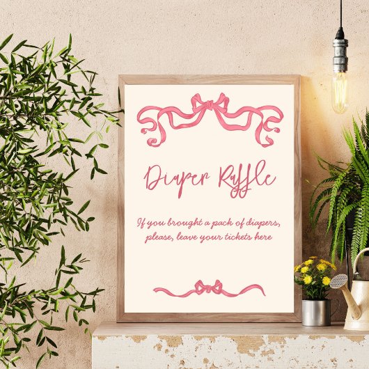 Roze lint boog schets baby shower loterij teken poster